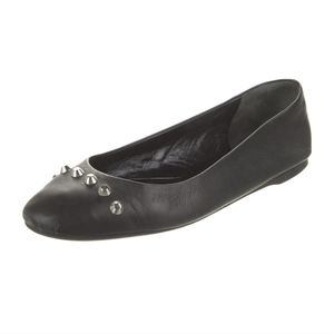BALENCIAGA BLACK LEATHER STUDDED BALLET FLATS (FITS SIZE 8 N)